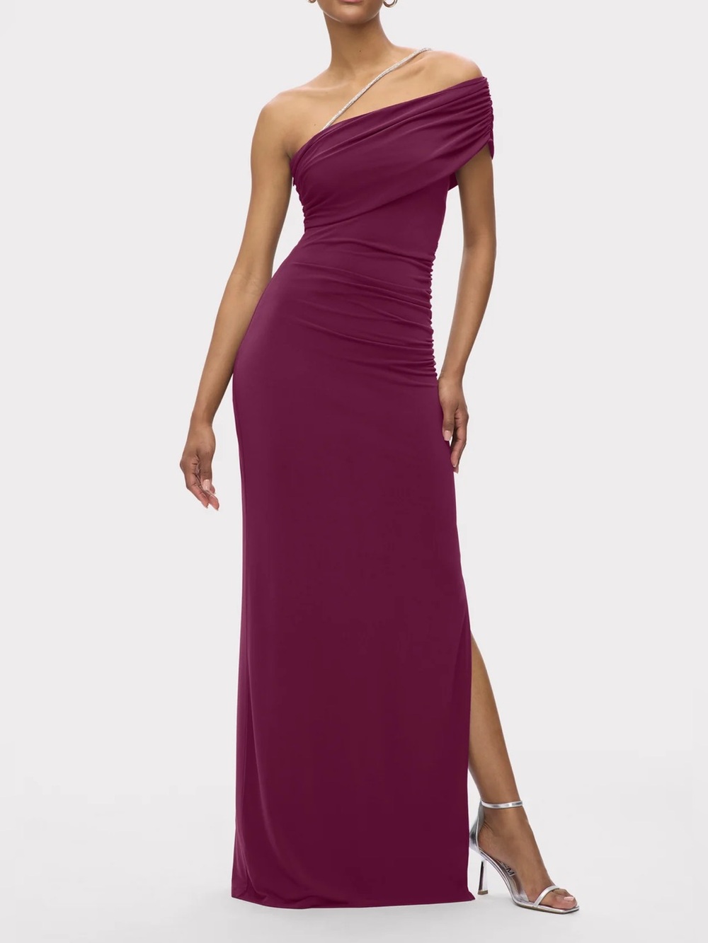 HERVE LEGER 46RMC8467429 ASYMMETRICAL JERSEY GOWN W/ CRYSTAL TRIM NWT